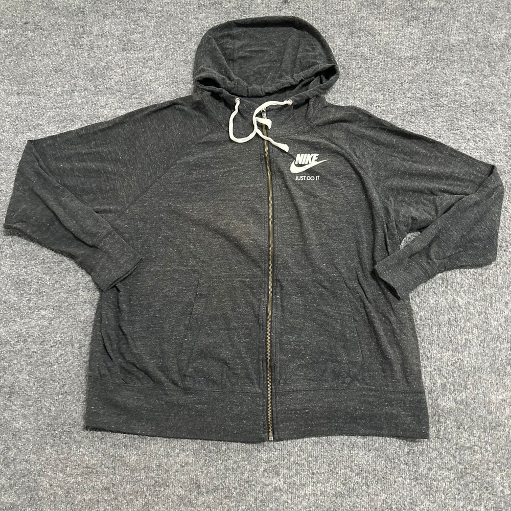 Nike Hoodie Womens Size 3X Charcoal Grey Organic Cotton Full Zip Sportswear Logo